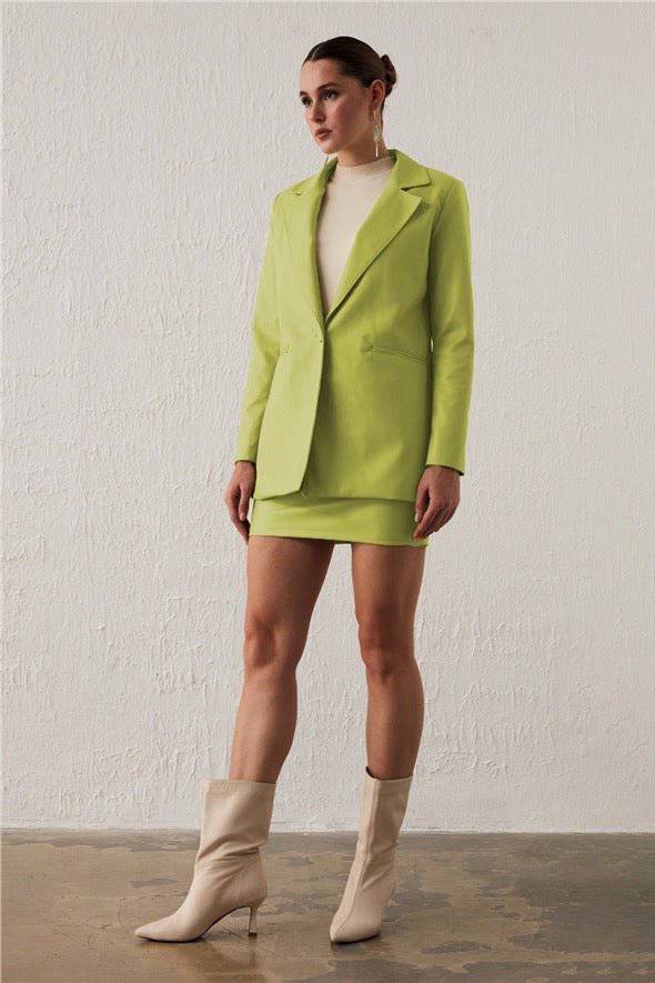 One Button Leather Jacket - Lime - LussoCA