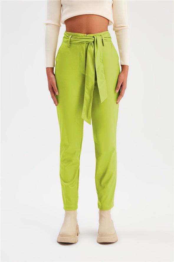 Leather pants with Belt - Lime - LussoCA
