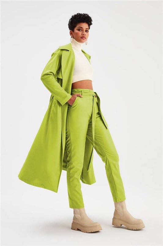 Leather pants with Belt - Lime - LussoCA