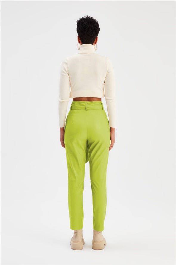 Leather pants with Belt - Lime - LussoCA