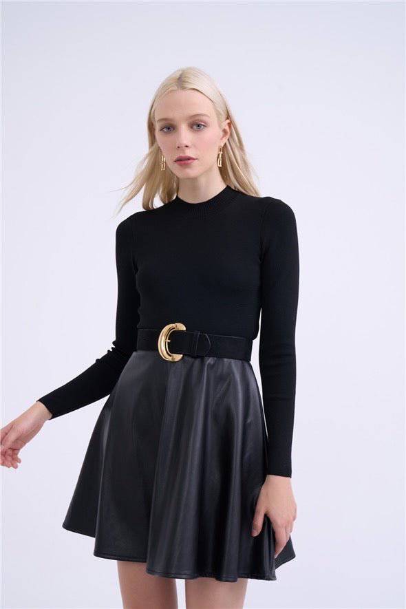 Flared mini leather skirt - Black - LussoCA