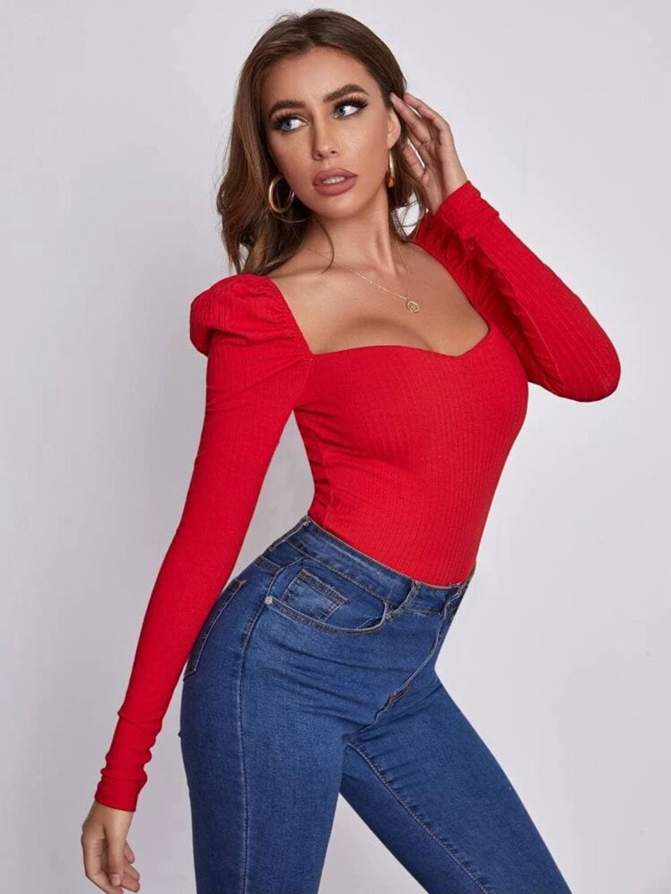 Mary Sweetheart Neck Leg-of-mutton Sleeve Top - LussoCA