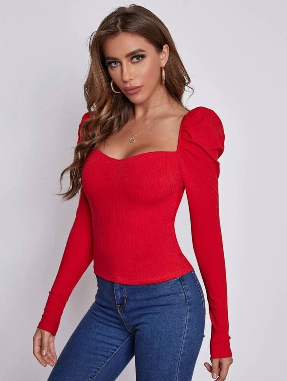 Mary Sweetheart Neck Leg-of-mutton Sleeve Top - LussoCA