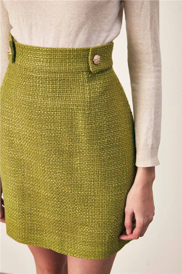 Mini Tweed Skirt - Lime - LussoCA
