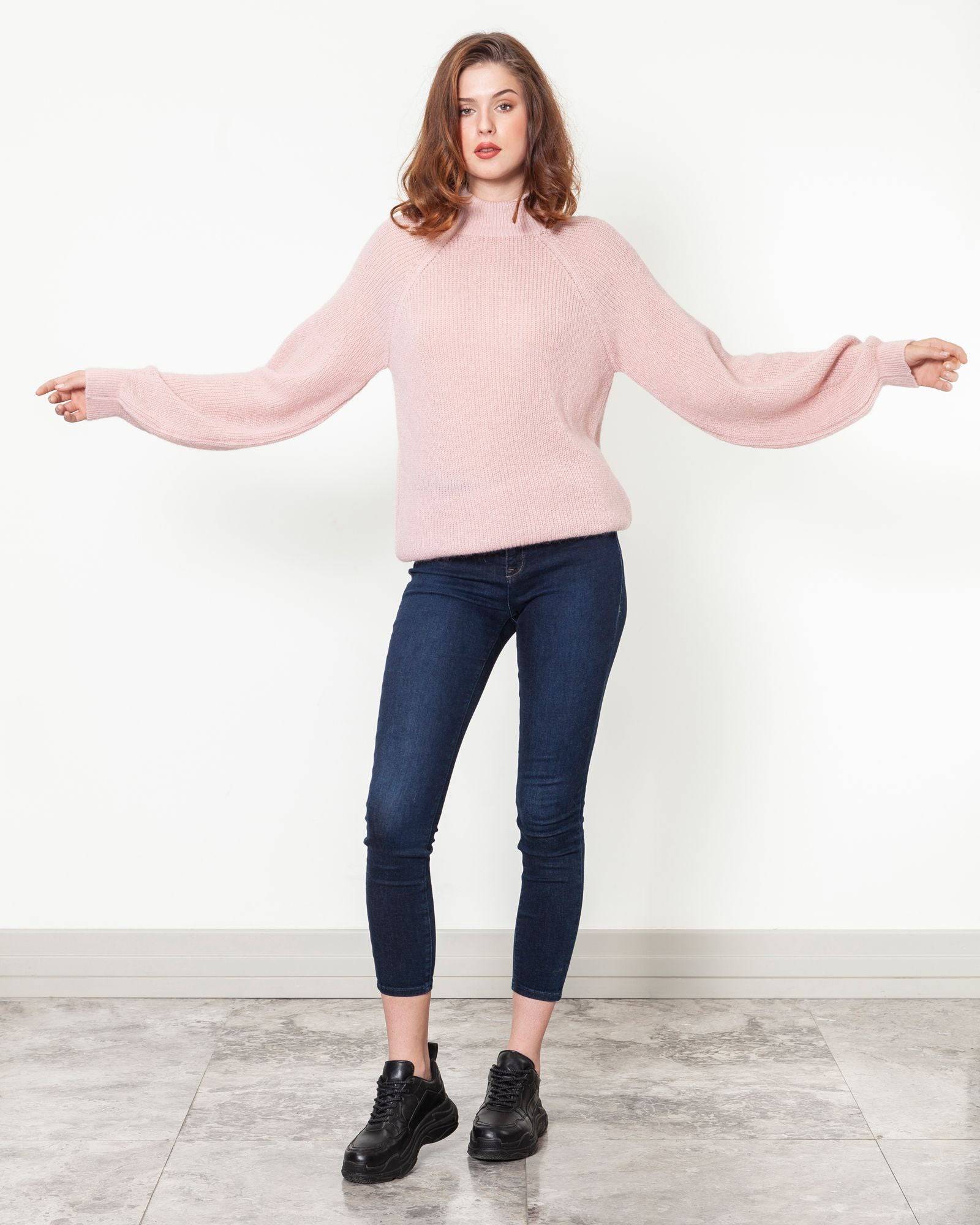 Mock Turtleneck Loose Sweater - Fuchsia - LussoCA