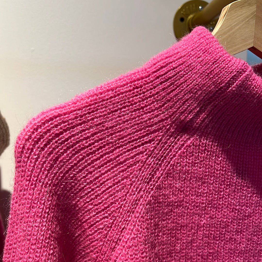Mock Turtleneck Loose Sweater - Fuchsia - LussoCA