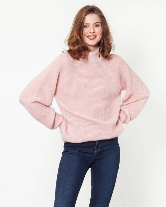 Mock Turtleneck Loose Sweater - Fuchsia - LussoCA