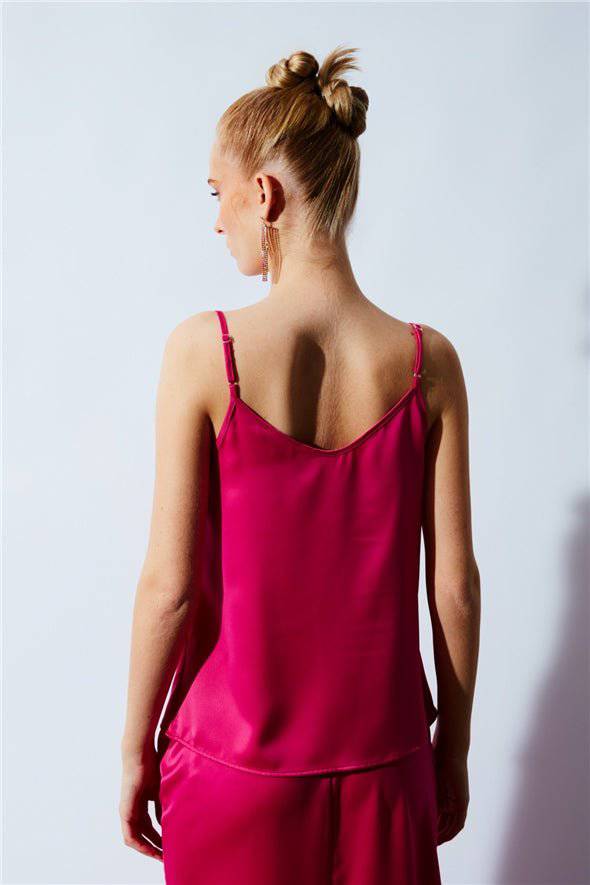 Plunging Neck Satin Cami - Pink - LussoCA