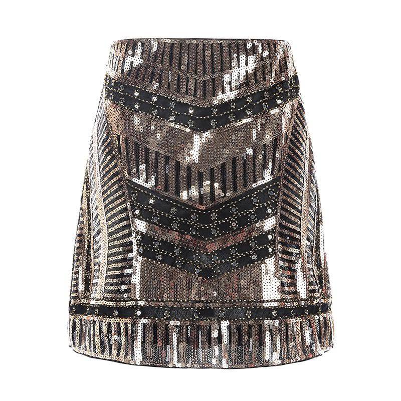 High Waist Heavy Beading Sequins Skirt