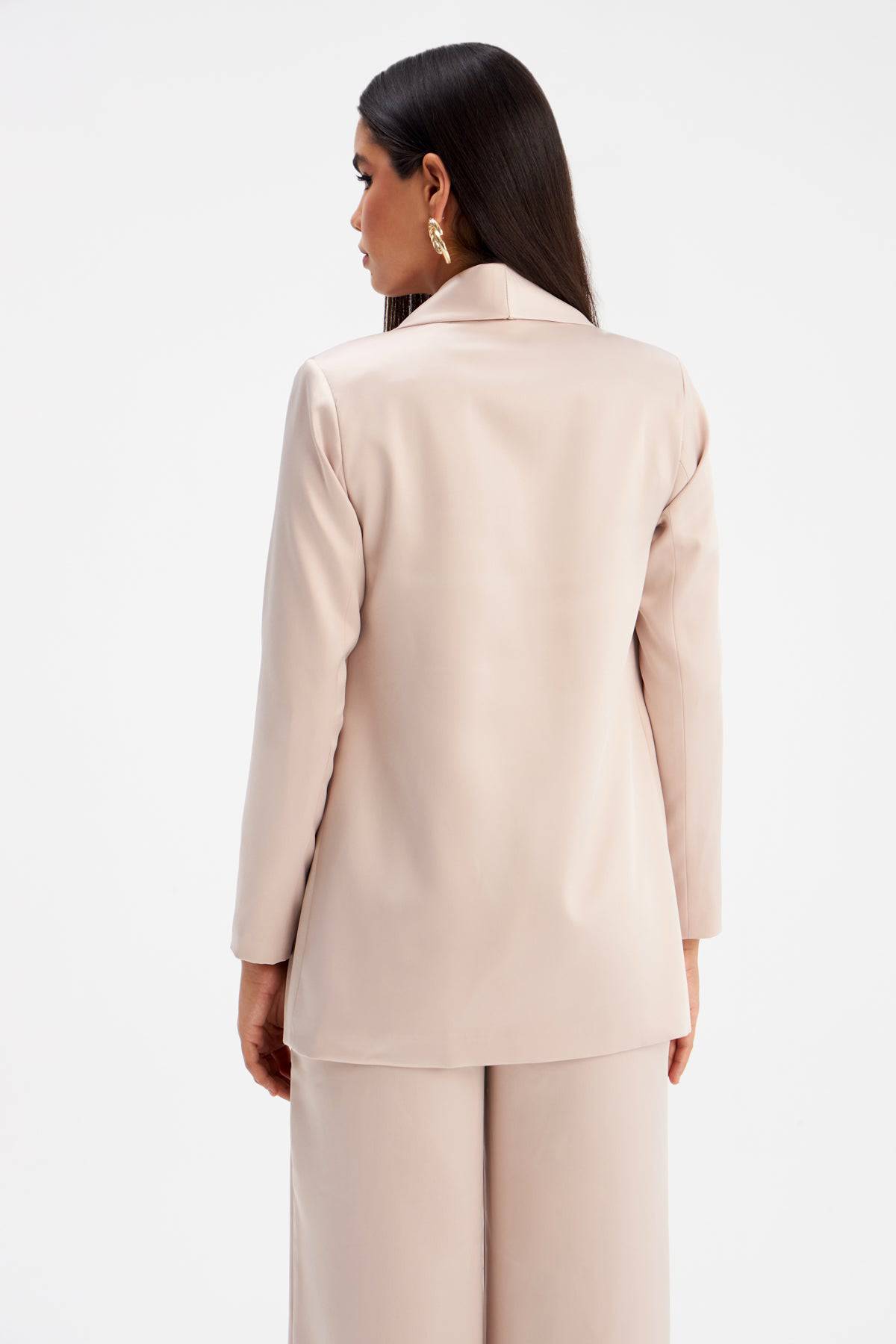 Shawl Collar Satin Jacket - Beige - LussoCA