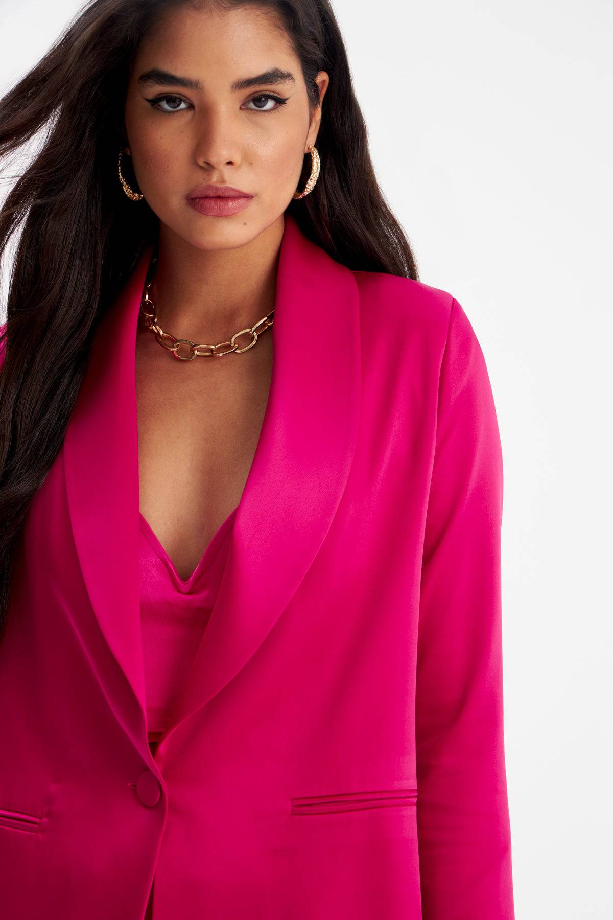 Shawl Collar Satin Jacket - Pink - LussoCA
