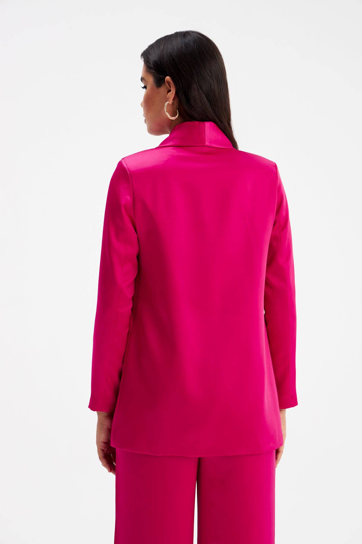 Shawl Collar Satin Jacket - Pink - LussoCA
