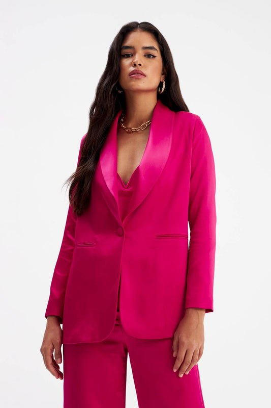 Shawl Collar Satin Jacket - Pink - LussoCA