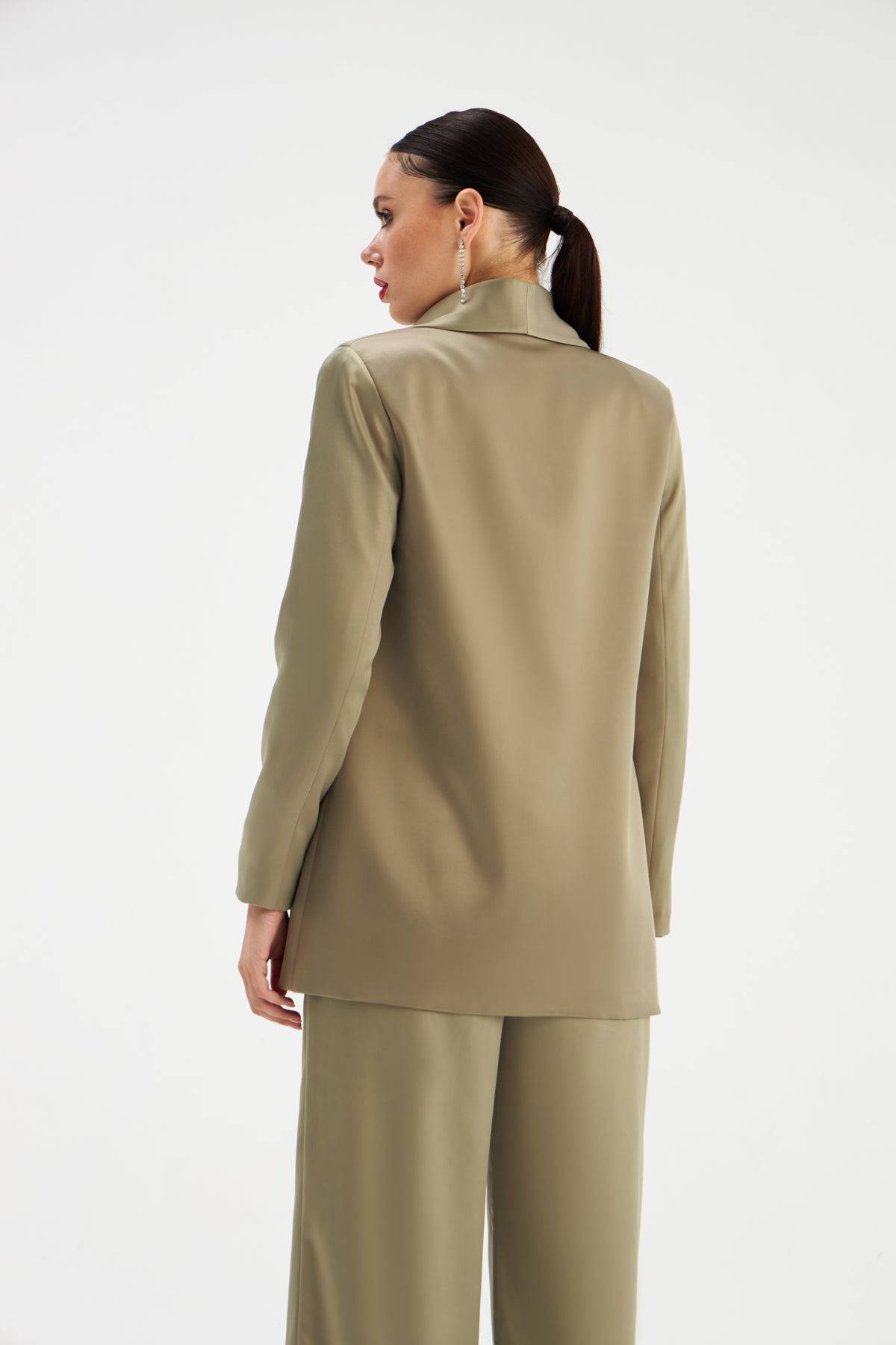 Shawl Collar Satin Jacket - OIL GREEN - LussoCA