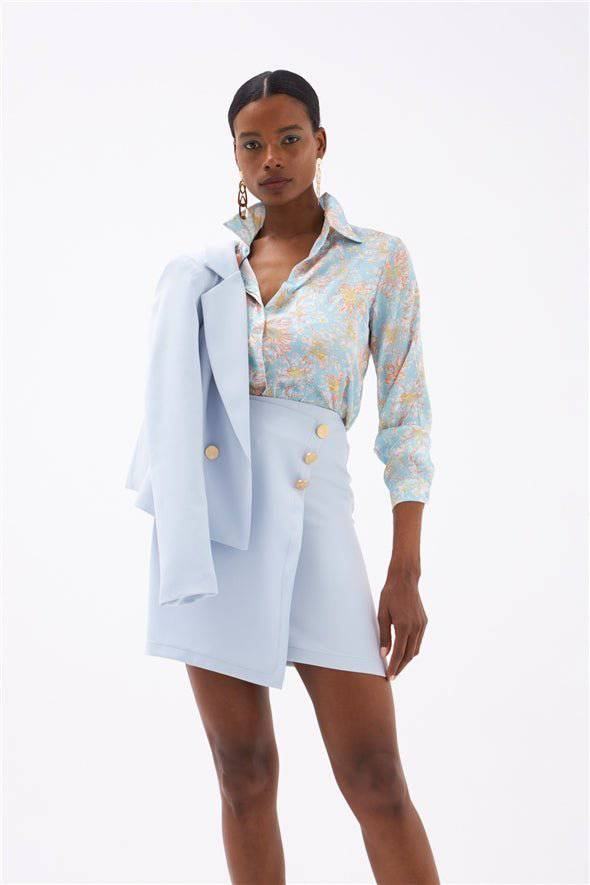 Wrap Button Detailed Skirt - Baby Blue - LussoCA