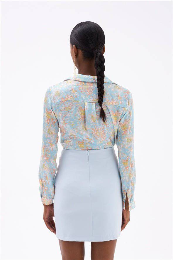 Wrap Button Detailed Skirt - Baby Blue - LussoCA