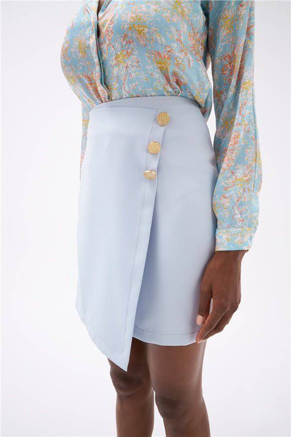 Wrap Button Detailed Skirt - Baby Blue - LussoCA