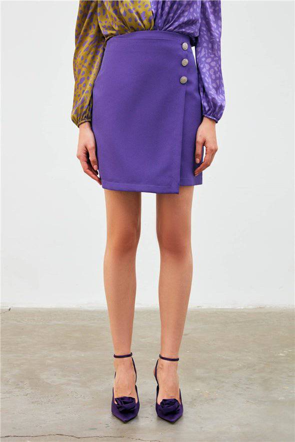 Wrap Button Detailed Skirt - Purple - LussoCA
