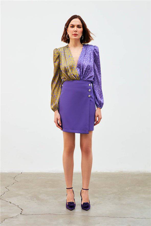 Wrap Button Detailed Skirt - Purple - LussoCA