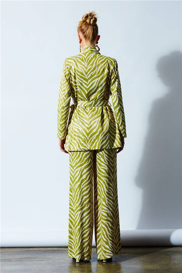 Zebra Satin Jacket with Belt -Green - LussoCA
