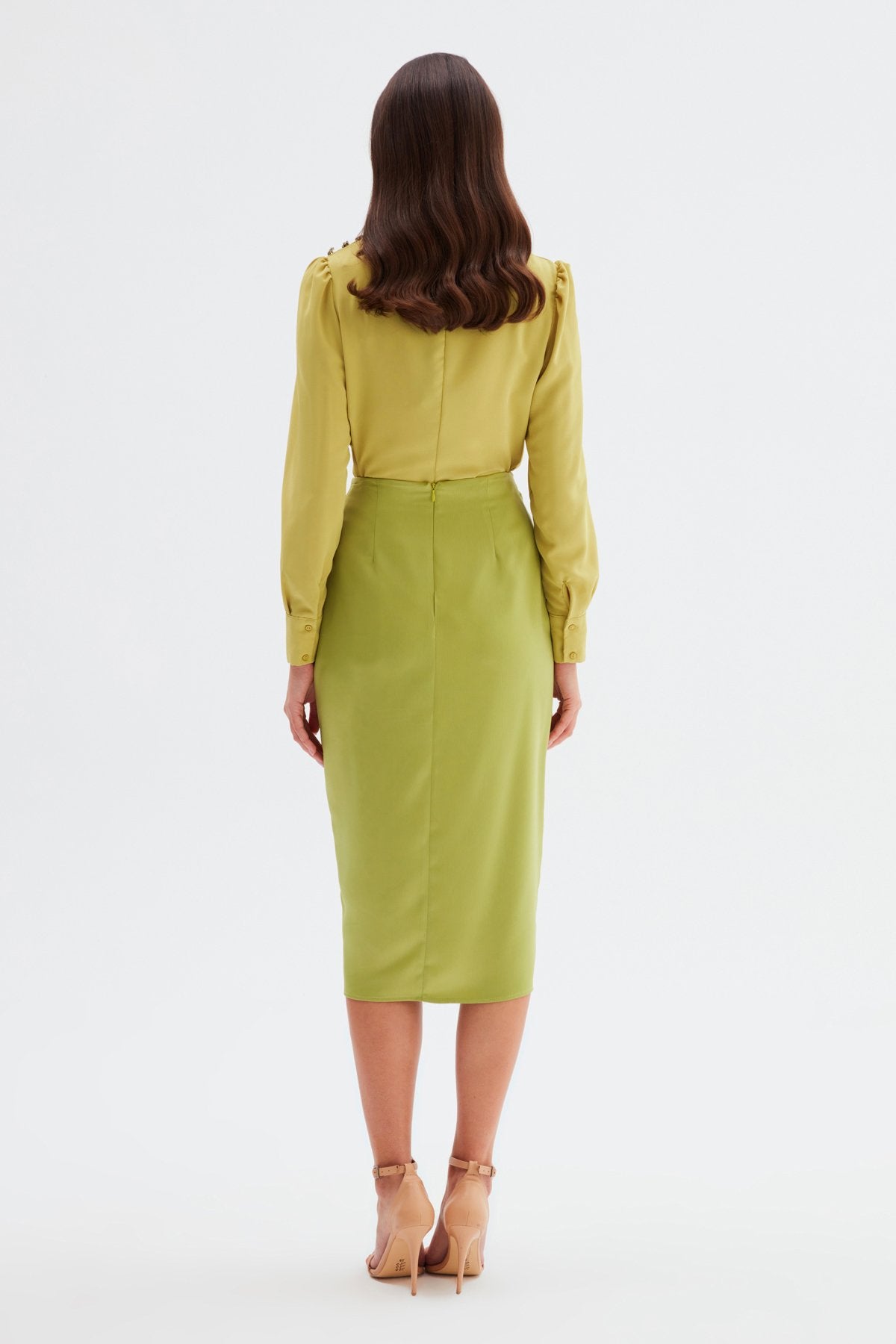 Tied Satin Skirt - Olive - LussoCA