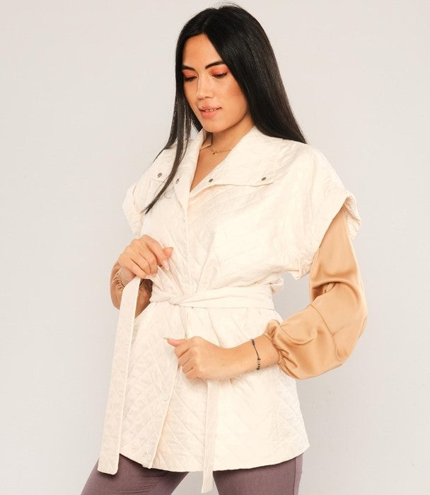 Quilted Short Sleeve Jacket - Off White-Jacket-Favori-LussoCA