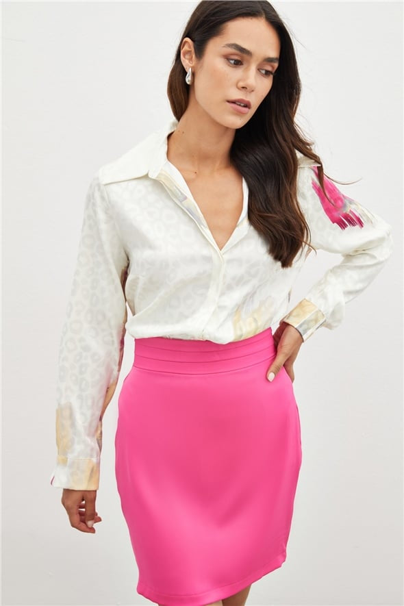 Patterned Leopard Casual Satin Shirt-Pink