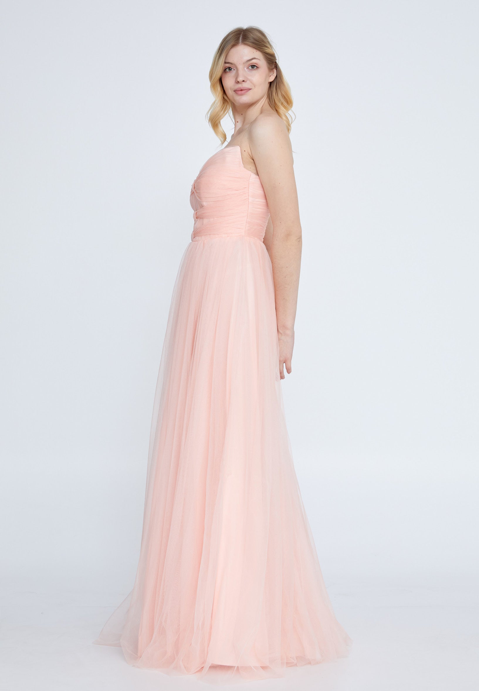 Strapless Maxi Tulle A - Line Regular Prom Dress - Peach - LussoCA