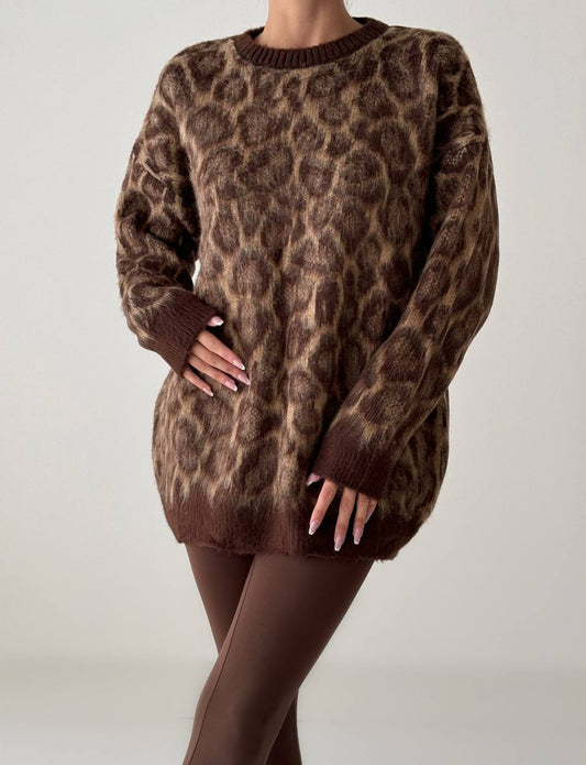 Leopard Knit Sweater - Brown