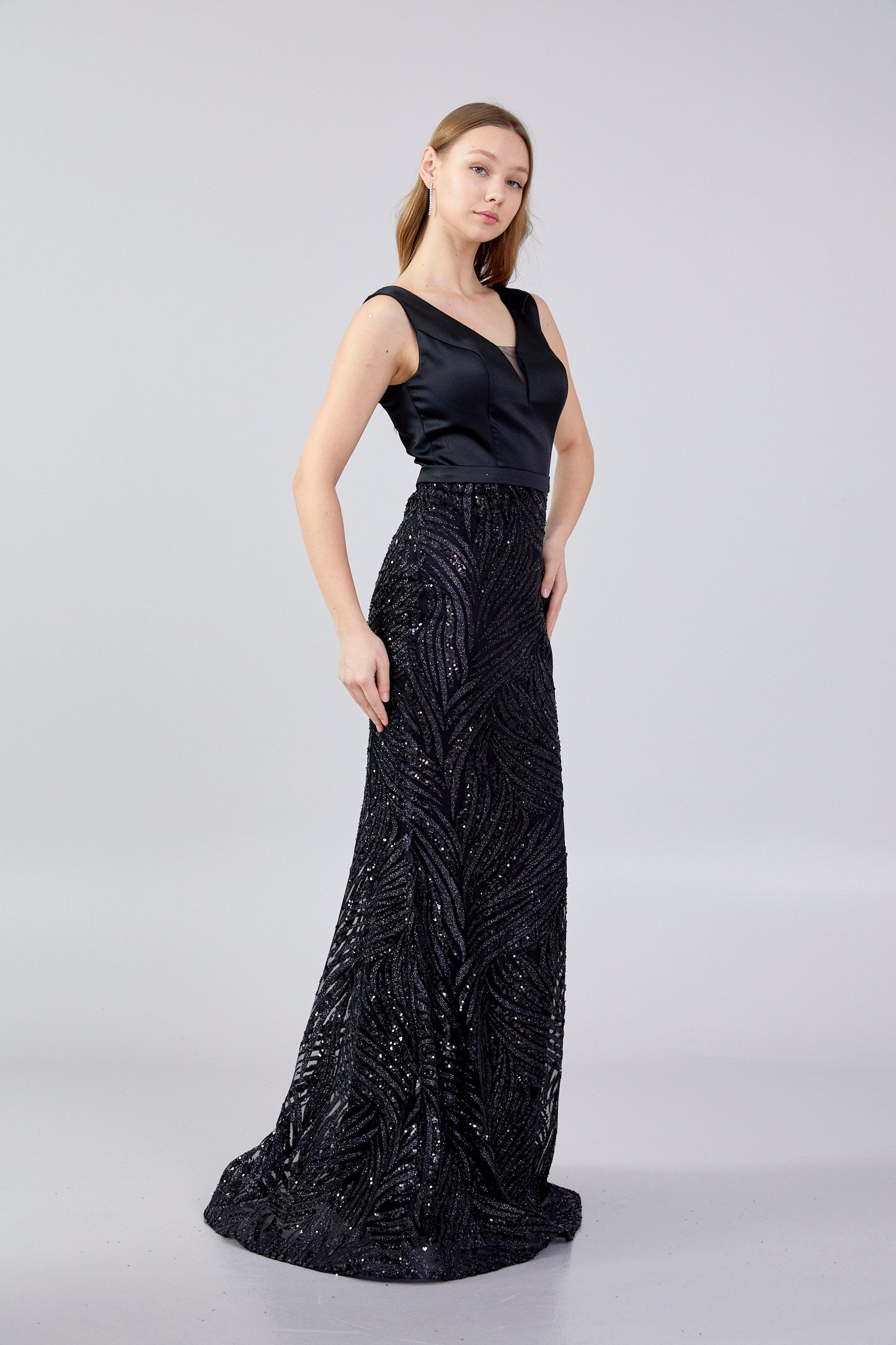 Sleeveless Maxi Sequin Mermaid Regular Black Evening Dress Vıe1320syh Black - LussoCA