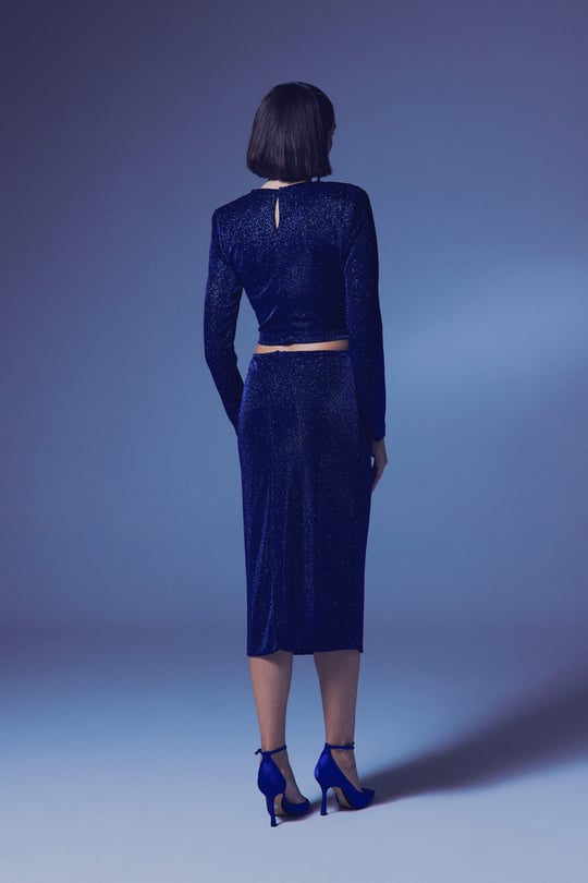 Glittery Midi Pencil Skirt - Royal Blue