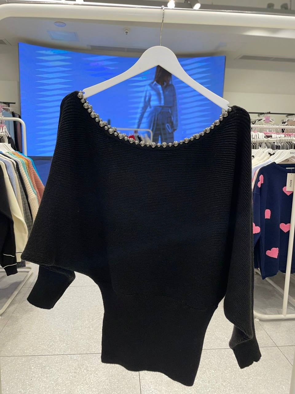 Off-Shoulder Knit Sweater - Black