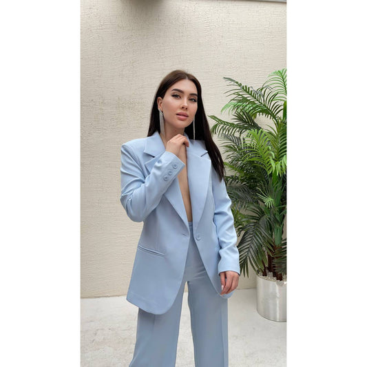 Oversize One Button Jacket - Baby Blue