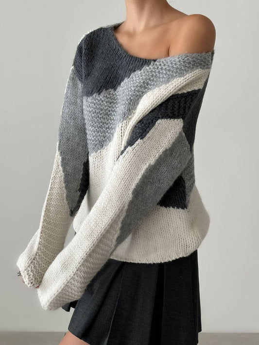 Multicolor Off-Shoulder Sweater - Grey