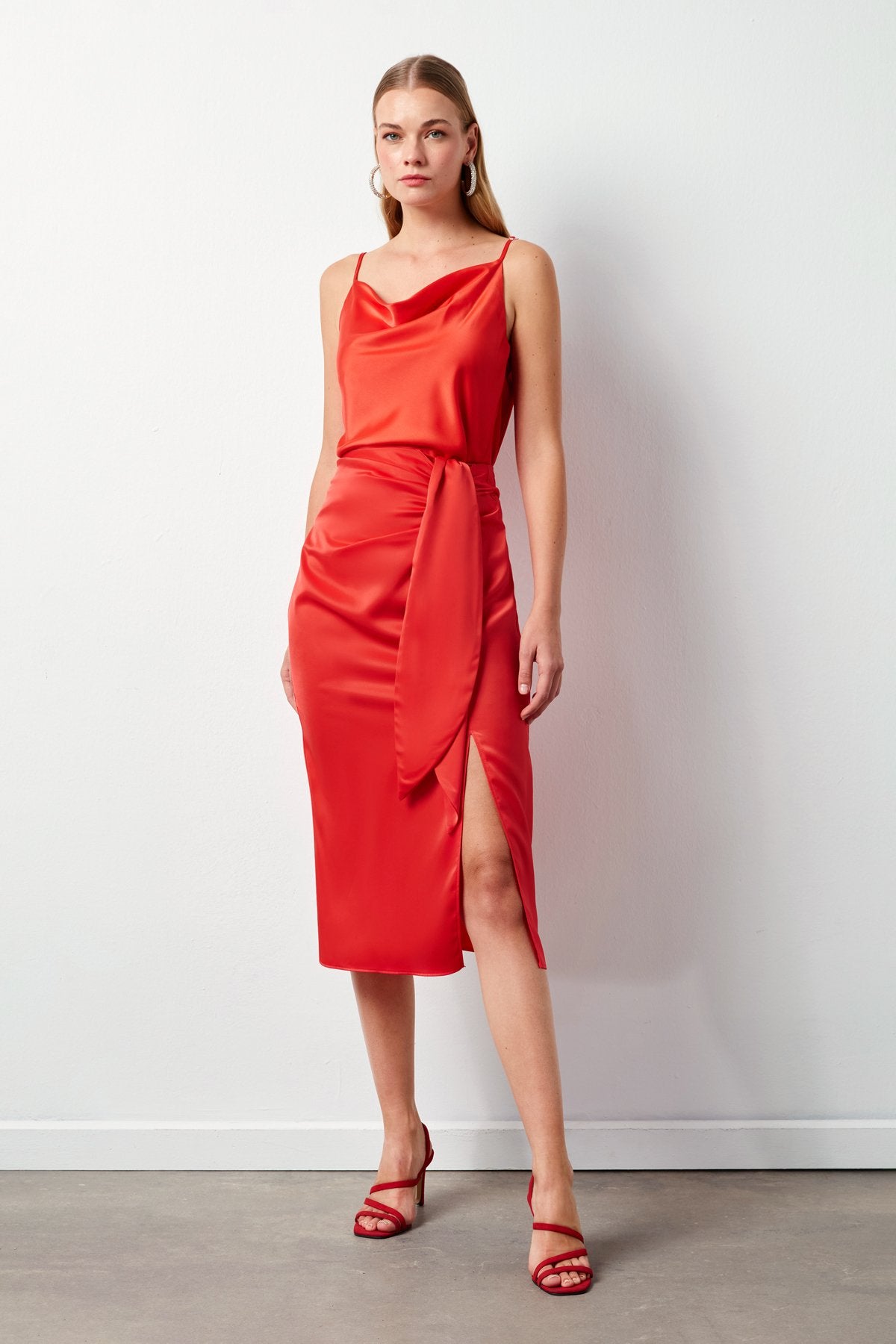 Tied Satin Skirt - Coral - LussoCA