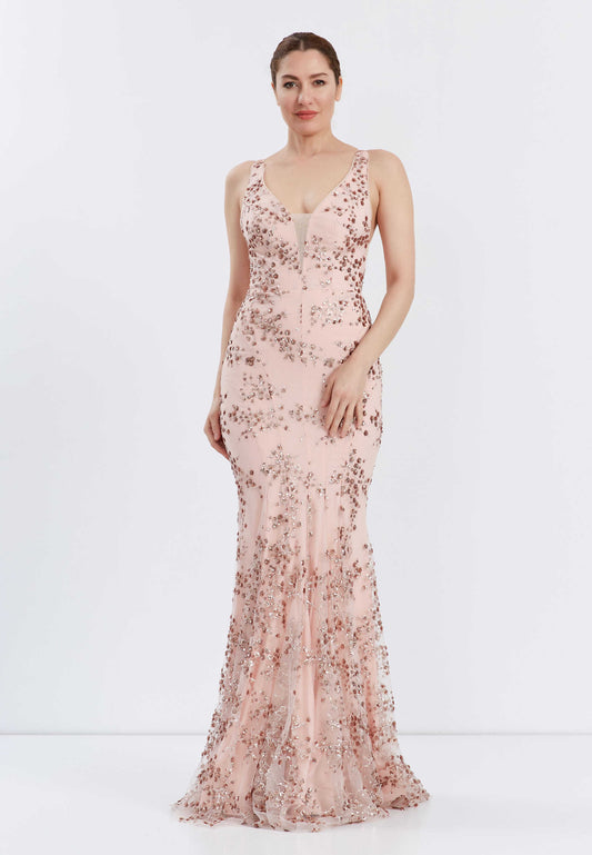 Sleeveless Maxi Tulle Mermaid Regular Pink Wedding Guest Dress - LussoCA