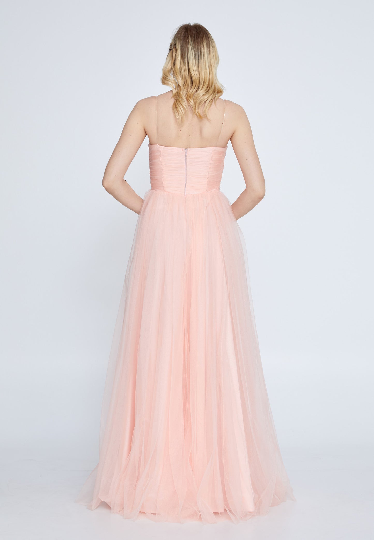 Strapless Maxi Tulle A - Line Regular Prom Dress - Peach - LussoCA