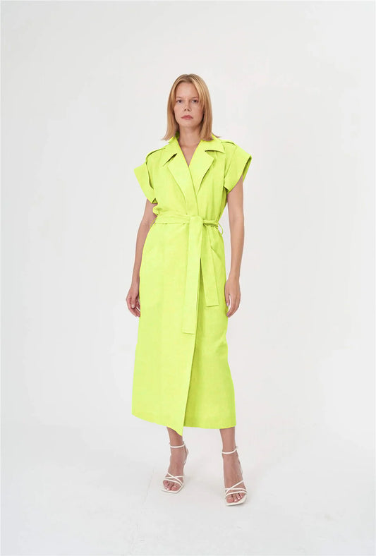 Vibrant Trench Coat - Lemon, a colorful addition to your wardrobe.