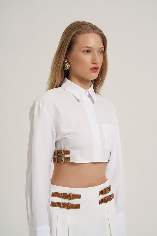 Crop Shirt with Belt Accessory - White - LussoCA