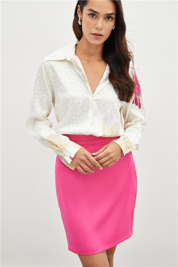 Patterned Leopard Casual Satin Shirt-Pink