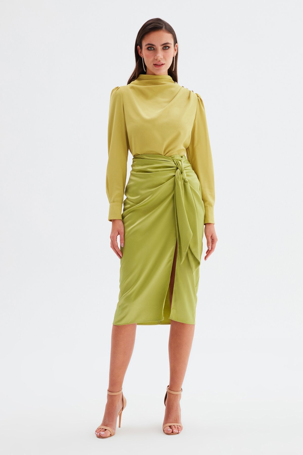 Tied Satin Skirt - Olive - LussoCA