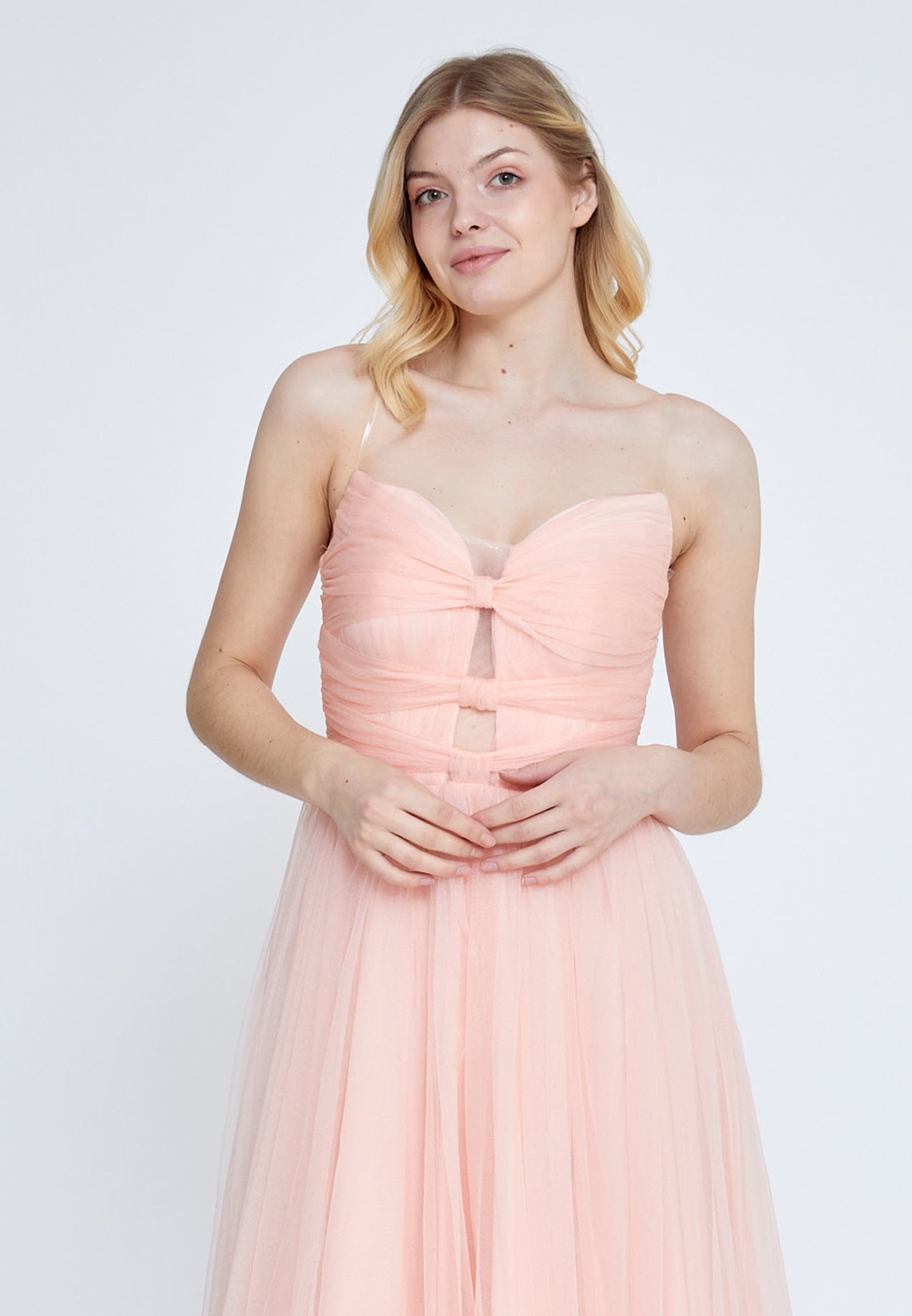 Strapless Maxi Tulle A - Line Regular Prom Dress - Peach - LussoCA