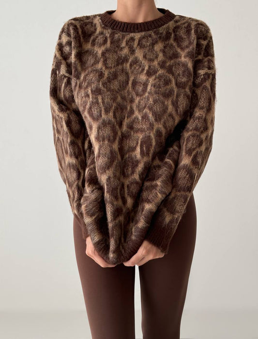 Leopard Knit Sweater - Brown