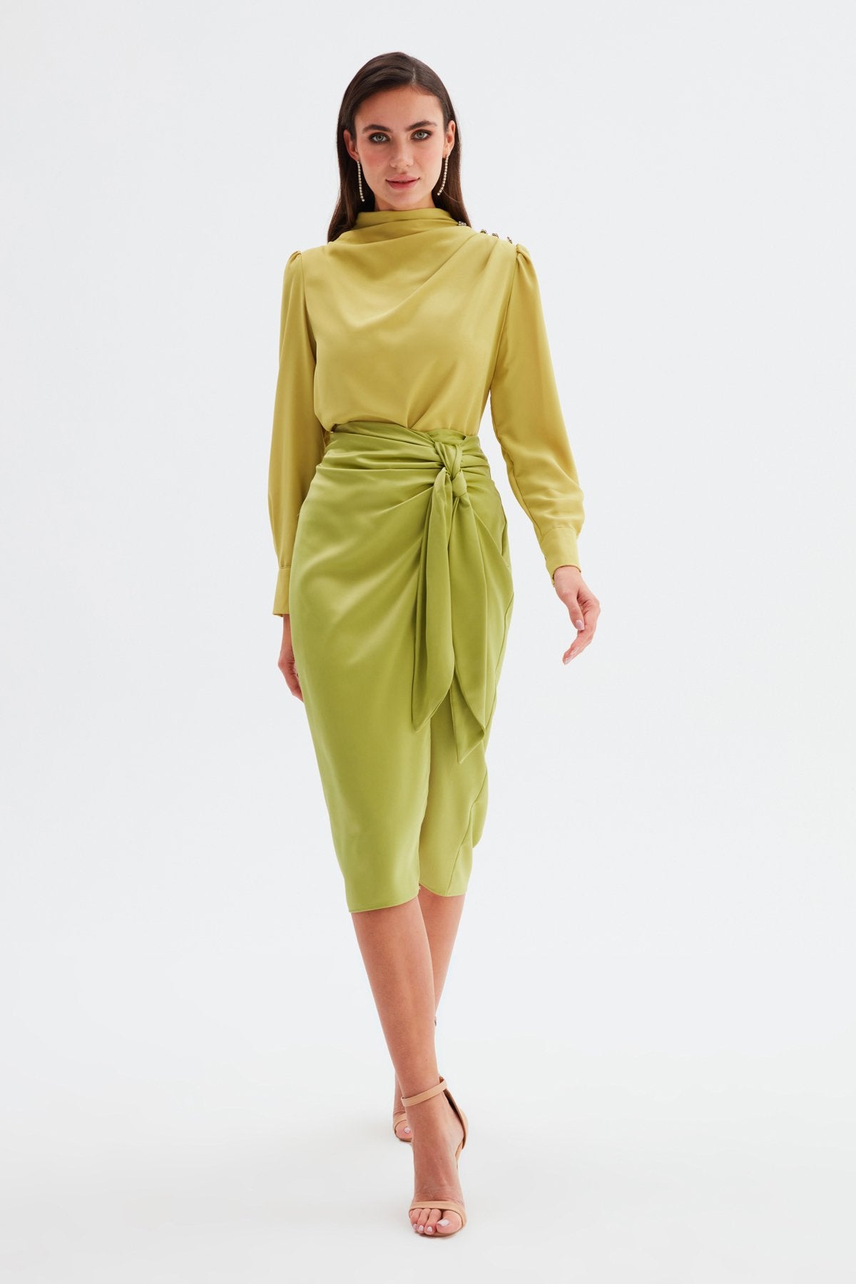 Tied Satin Skirt - Olive - LussoCA