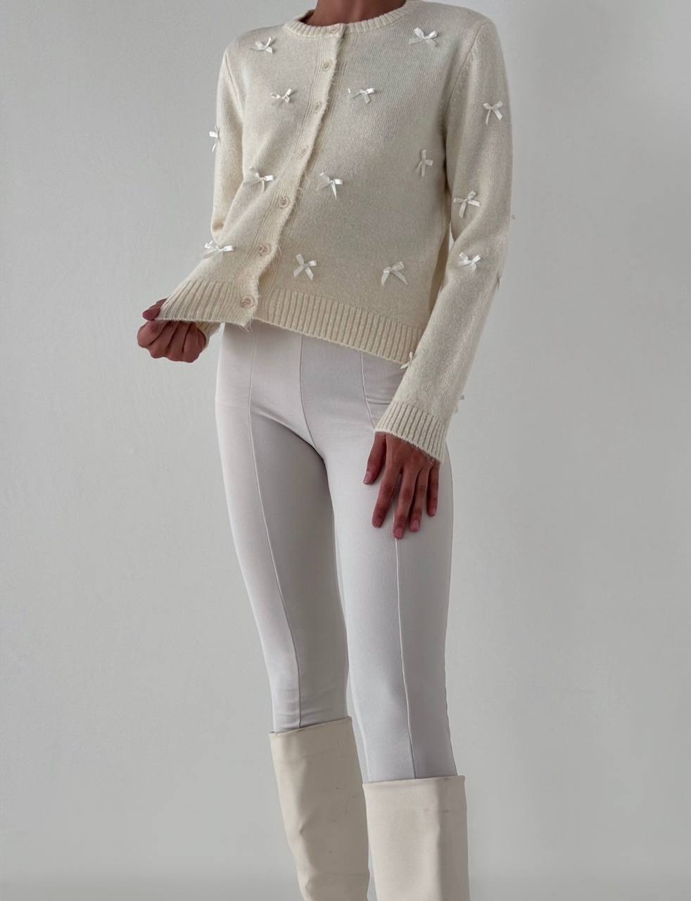 Mini Bow Cardigan - Off White