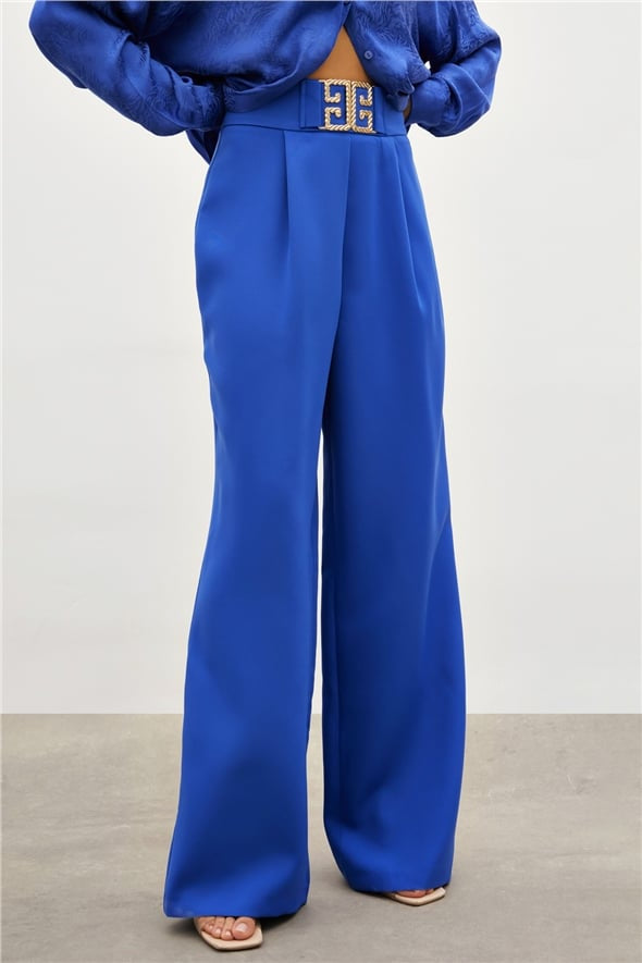 Waist Accessory Wide Leg Trousers - Royal Blue