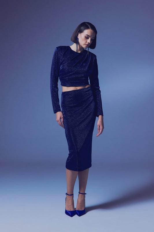 Glittery Midi Pencil Skirt - Royal Blue