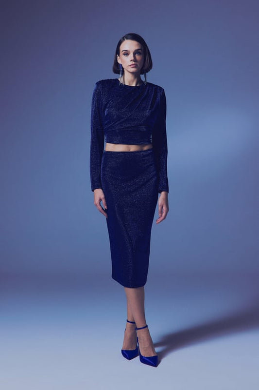 Glittery Midi Pencil Skirt - Royal Blue