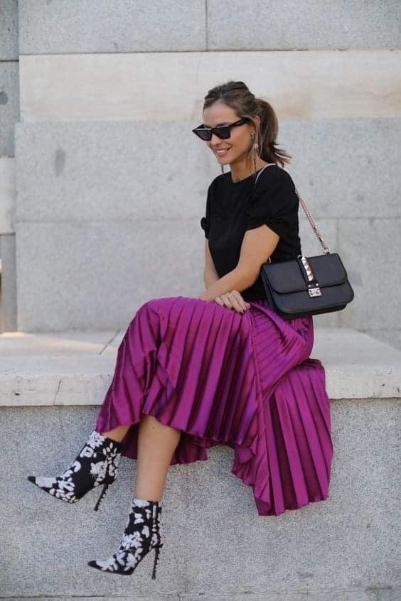 Trendy Shiny Satin Pleated Skirt-Bottom-LussoCA-LussoCA