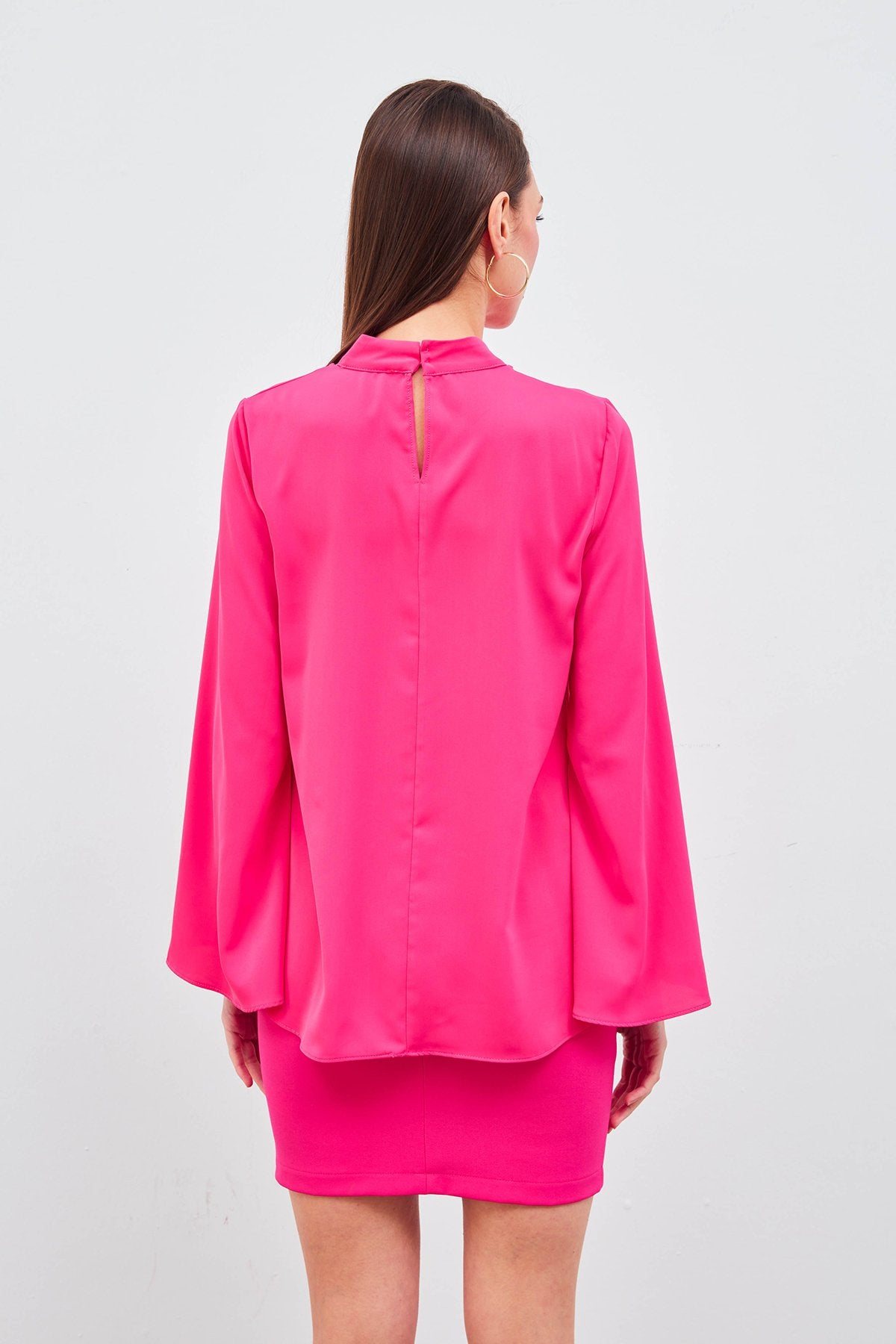 Spanish Sleeve Blouse with Necklace - Hot Pink - LussoCA